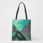 Tote Bag Empreinte de léopard Tropical Turquoise (Devant)
