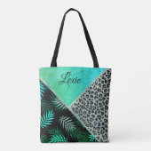 Tote Bag Empreinte de léopard Tropical Turquoise (Dos)