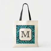 Tote Bag Empreinte de léopard turquoise, monogramme fait (Devant)