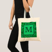 Tote Bag Empreinte de léopard vert avec le monogramme fait (Devant (produit))