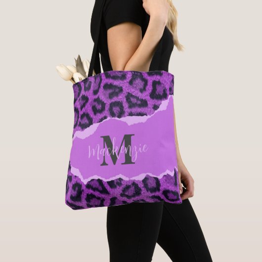 Tote Bag Empreinte de léopard violet (De près)