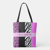 Tote Bag Empreinte de léopard, Zebra Print, Rose, Votre nom (Dos)