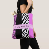 Tote Bag Empreinte de léopard, Zebra Print, Rose, Votre nom (De près)