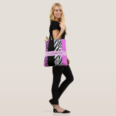 Tote Bag Empreinte de léopard, Zebra Print, Rose, Votre nom (Sur le modèle)