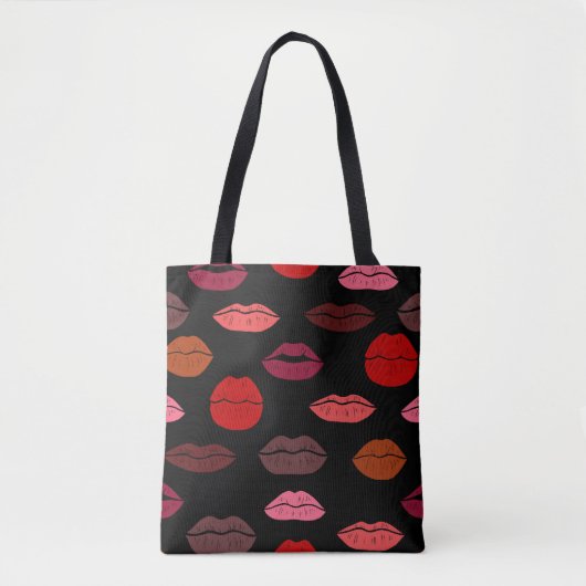 Tote Bag Empreinte de lèvres, baisers rose rouge. (Devant)