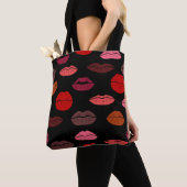 Tote Bag Empreinte de lèvres, baisers rose rouge. (De près)