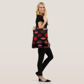 Tote Bag Empreinte de lèvres, baisers rose rouge. (Sur le modèle)