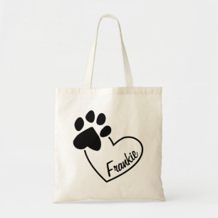 Tote Bag Empreinte de patte d'animal sur le cœur avec nom p