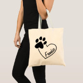 Tote Bag Empreinte de patte d'animal sur un cœur avec nom p (Devant (produit))