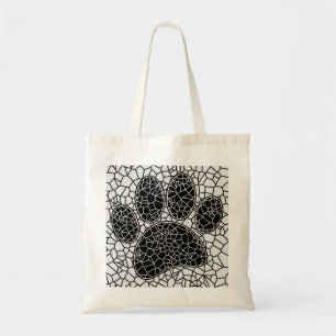 Tote Bag Empreinte de patte de chien en mosaïque en noir et