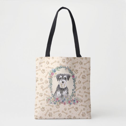 Tote Bag Empreinte de patte de chien Schnauzer Miniature et (Devant)