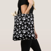 Tote Bag Empreintes de Patte de Chat Noir (De près)