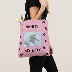 Tote Bag Empreintes de pattes avec photo et nom de l'animal