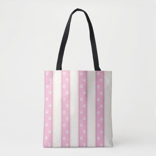 Tote Bag Empreintes de pattes de chats sur Pink & Antique W (Devant)
