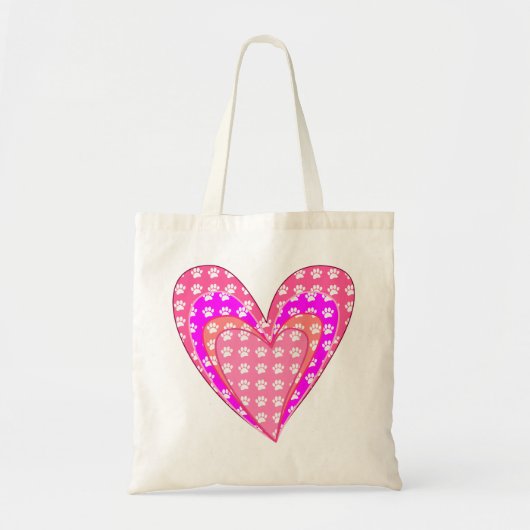 Tote Bag Empreintes de pattes De Chiens Et Coeurs Roses (Devant)