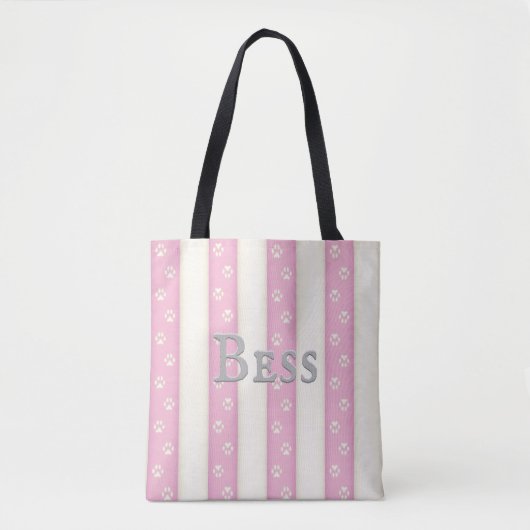 Tote Bag Empreintes de pattes de chiens sur les bandes rose (Devant)