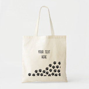 Tote Bag Empreintes de pattes de chiot noir avec texte pers