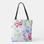 Tote Bag empreintes peintes à la main sur blanc (Dos)