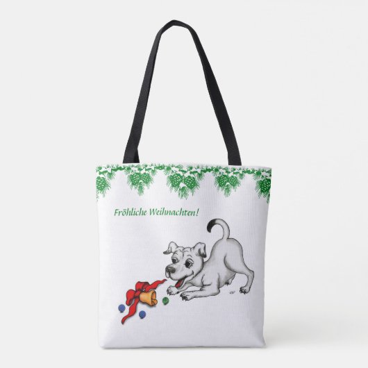 Tote Bag en allemand, Noël avec Chipe Cloche et Ball (Dos)