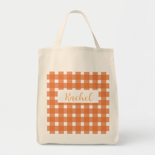 Tote Bag En vichy blanc orange personnalisé (Devant)