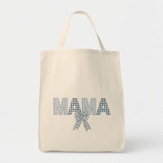 Tote Bag En vichy bleu MAMA avec arc (Devant)