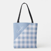 Tote Bag En vichy de chèque bleu moderne personnalisé (Dos)