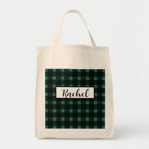 Tote Bag En vichy noir vert personnalisé