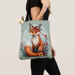 Tote Bag Enchanter Floral Fox Woodland Folk Art