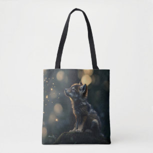 Tote Bag Enchanter le loup de bébé observer les lucioles