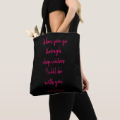 Tote Bag Encourageant Verse Bible stylish rose et noir (De près)
