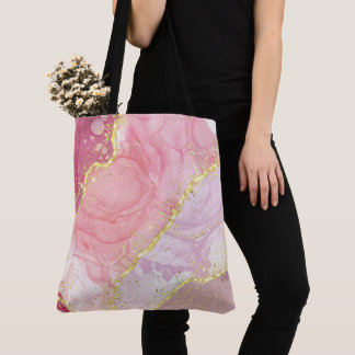 Tote Bag Encre d'alcool rose Élégant or