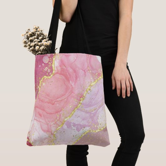 Tote Bag Encre d'alcool rose Élégant or (De près)