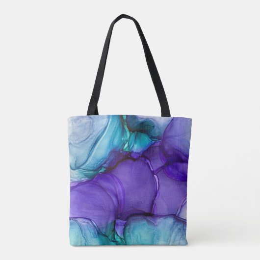 Tote Bag Encre d'alcool Turquoise et violette Art Abstrait  (Dos)