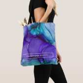 Tote Bag Encre d'alcool Turquoise et violette Art Abstrait (De près)