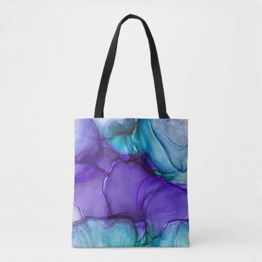 Tote Bag Encre d'alcool violette et Turquoise Art Abstrait (Devant)