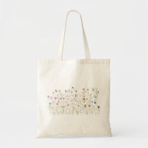 Tote Bag encre dorée fleur sauvage colorée et aquarelle