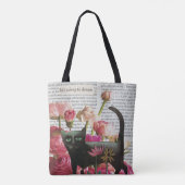 Tote Bag Endormez-vous pour rêver Chat noir Fleurs roses ch (Dos)