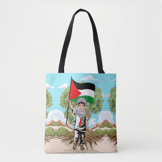 Tote Bag Enfant avec Keffiyeh Palestine Drapeau et olivier (Devant)