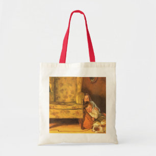 Tote Bag Enfants de Noël Vintage en attente du Père Noël