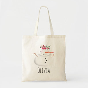 Tote Bag Enfants Fleur de Noël Snowman et nom