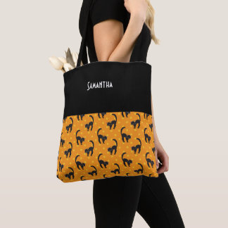 Tote Bag Enfants Halloween Chats noirs Orange Dots Nom