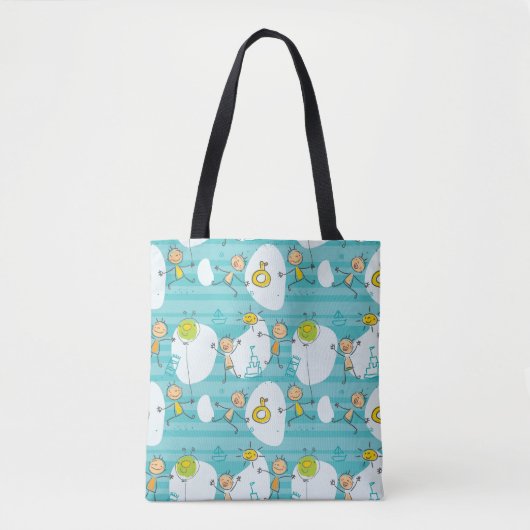 Tote Bag Enfants mignons jouant sur le motif de plage (Devant)