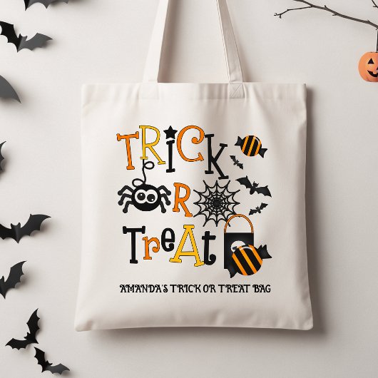 Tote Bag Enfants Noirs Rétro Halloween Tricoter Ou Traiter