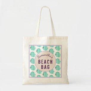 Tote Bag Enfants Nom personnalisé Fish Lilac & Plage Turquo