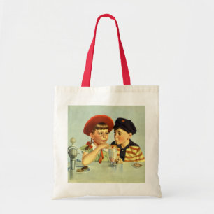 Tote Bag Enfants vintage, garçon et fille partageant un sha