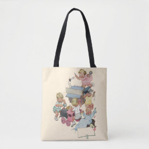 Tote Bag Enfants vintage s'amusant à jouer avec des trains