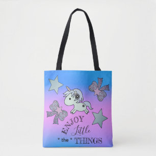 Tote Bag Enjoy Life Unicorn Ribbon Star Rainbow Cute