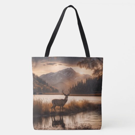 Tote Bag Énorme cerf à cheval sur le lac Mountain (Devant)