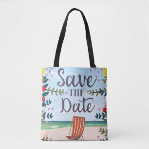 Tote Bag Enregistrer La Date Vintage Plage Vintage et trans