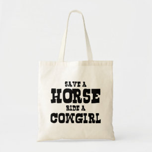 TOTE BAG ENREGISTRER UN CHEVAL UNE COWGIRL